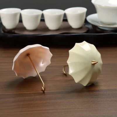 Creative Filter Net Porcelain Umbrella Design Ceramic Strainer To Filter Tea New - Image 1 of 4