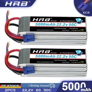 2Stück HRB 6S 5000mAh 22,2V LiPo Akku EC5 Hohe Effizienz für Auto Flugzeug Boot - Bild 1 von 6