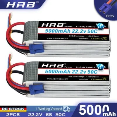 2Stück HRB 6S 5000mAh 22,2V LiPo Akku EC5 Hohe Effizienz für Auto Flugzeug Boot - Bild 1 von 4