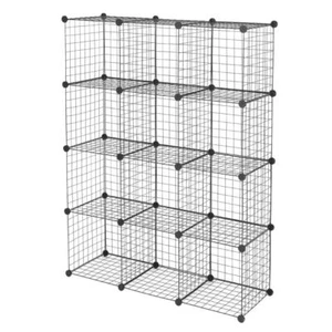 12-Cube Organizer Storage Shelves Wire Metal Grid Rack Cabinet Cubbies Bookcase - Picture 1 of 8