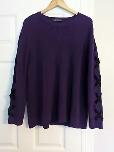 LRL Ralph Lauren Womens 2X Velvet Corset Sleeve Pullover Sweater Purple Royal - Picture 1 of 9