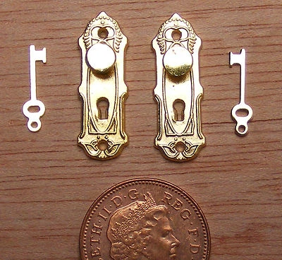 Dolls House Brass Knob Lock & Key Set 1:12 Scale Door Handle DIY 676 tumdee - Image 1 of 4