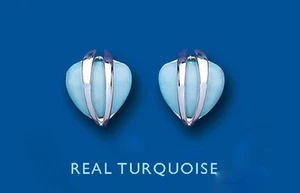 Turquoise Earrings Heart Stud Sterling Silver Studs Natural Turquoise - Picture 1 of 1