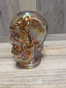 Glass Skull Decor Iridescent Amber Color  5.5” Tall - Picture 1 of 4