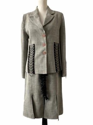 Saint Honore Paris Grey Checked Blazer Skirt Suit Set Size 40 UK 12 Vintage - Image 1 of 4