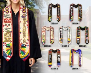 Graduation Stole, Colombian Flag, American Flag, Custom Class of 2025 - Picture 1 of 10