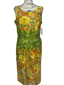 Julian Taylor Dress Sleeveless Fitted w/Pleats 50s Style Green Yellow Sz 12 - Picture 1 of 16