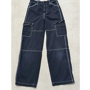 H&M Divided Cargo Pants Wide Leg Contrast Stitching Black Size 0 - Picture 1 of 5