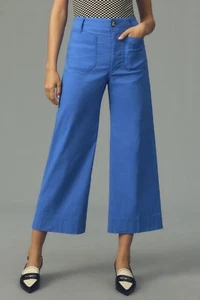 NWT Anthropologie Blue Sea The Colette Cropped Wide-Leg Pants by Maeve - Picture 1 of 80