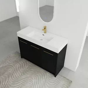 48 Inch Plywood Freestanding Bathroom Vanity with Resin Sink Door Cabinet Black - Picture 1 of 12