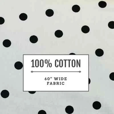 60” Width 100% Cotton Black and White Polka Dot Fabric 1 Yard Piece Quilting - Image 1 of 3