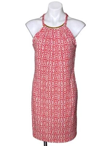 MICHAEL Michael Kors Logo Choker Mini Dress, Coral White Print Women's Size M - Picture 1 of 8
