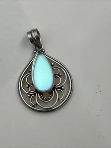 Ciondolo a goccia in argento sterling 925 vetro dicroico blu grande 2" - Foto 1 di 19