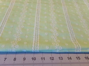 26" X 44" VINTAGE MINT GREEN EYELET W/ WHITE STRIPS/ COTTON. RARE #9835 - Picture 1 of 3