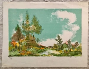 BEAUTIFUL VINTAGE FALL LANDSCAPE PAINTING ART PRINT LIMITED EDITION HAND SIGNED - Picture 1 of 3