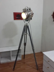 Lámpara de luz de búsqueda con trípode/foco/lámpara vintage acabado gris - Imagen 1 de 4