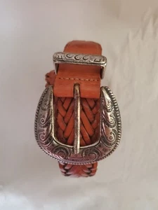 Vintage USMECO Paris Belt Buckle 38-42" Braided Leather Belt Turkey - Picture 1 of 6