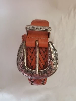 Cinturón vintage USMECO Paris hebilla 38-42" cinturón cuero trenzado pavo Foto 1 de 4