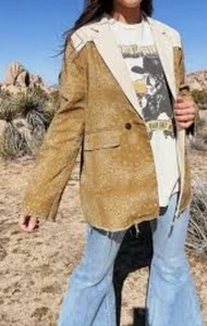 Boho Western POL Women's Oversized Blazer Jacket Sz Large Paisley Print Raw Hem - Picture 1 of 14