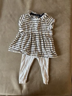 Petite Bateau Outfit Striped Dress, White Pants 3-6 Mo French Baby Cotton  - Image 1 of 4