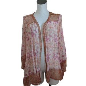 Sundance Topper Womens Large Sheer Floral Cardigan Top Open Front Scarf Shrug - Picture 1 of 16