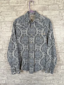 LUCKY BRAND Western Shirt Pearl Snap Paisley Print in Blue Medium Long Sleeve - Picture 1 of 7
