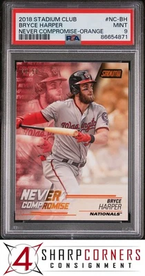 2018 STADIUM CLUB NEVER COMPROMISE ORANGE #NC-BH BRYCE HARPER #/50 POP 1 PSA 9 - Image 1 of 4