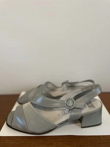 GABOR SLING BACK ADJUSTABLE PEEP TOE LOW BLOCK HEEL SILVER GREY SANDALS SHOES 7 - Picture 1 of 7