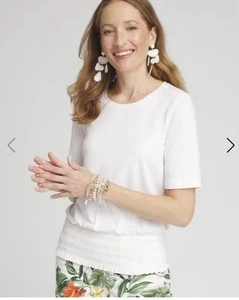 Chico's Touch of Cool Smocked Waist Tee White Short Sleeve T-shirt Size 3 US XL - Picture 1 of 7