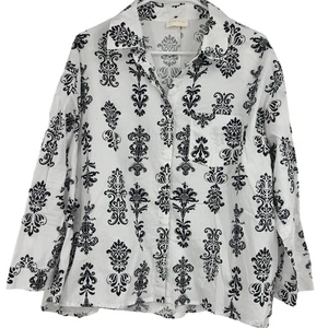 HOPE Designer B&W Damask Pattern Oversize Button Shirt Blouse Women's M 2685 - Picture 1 of 12
