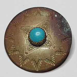 Antiker Messing Knopf Türkis Cabochon 27 mm Schlaufenschaft - Bild 1 von 4