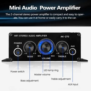 AK270 Mini Audio 2-Channel Stereo Power Amplifier Portable AUX Input Speaker Amp - Picture 1 of 10