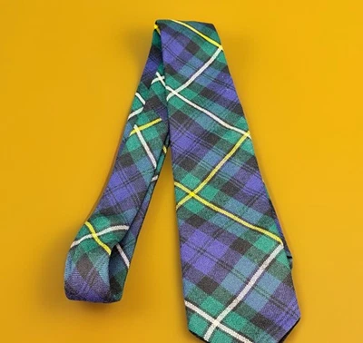 Corbata Campbell 100 % lana escocesa tartán verde azul amarillo Escocia 54 x 3" vintage Foto 1 de 4