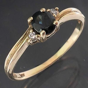 Demure Natural Blue SAPPHIRE & 2 DIAMOND 9k Solid Yellow GOLD DRESS RING Sz P - Picture 1 of 6