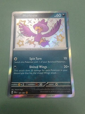 Murkrow Paldean Fates Pokémon TCG Shiny Holo Rare Card 181/091 - Image 1 of 2