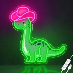 DINOSAUR Neon Signs for Wall Decor, Cute Neon Light with Cowboy Hat Led Dinosaur - Picture 1 of 2
