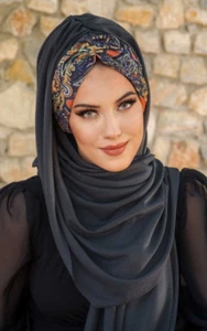 Elegant Ready-to-Wear Hijab Muslim Head Scarf Turban Instant Shawl Charcoal Gray - Picture 1 of 3