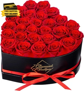 27 Flower Forever Heart Shape Box - Preserved Roses Gift for Her, P, Red - Picture 1 of 9