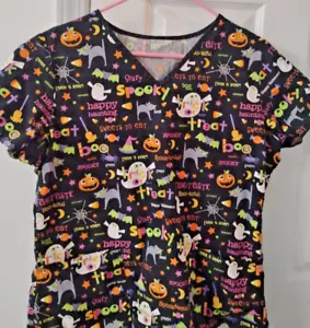 Basic 2 Pocket "Happy Haunting" Halloween Scrub Top Size L - Picture 1 of 1