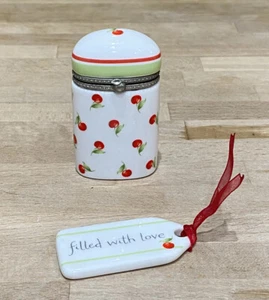 Vintage Punze Porzellan Kirsche Schmuck Etui Anhänger Notiz Einfassung Klappdeckel Box - Bild 1 von 11