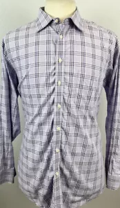 Santorelli Men’s Purple Glen Check Button Front Dress Shirt Trim Fit Sz 17.5 - Picture 1 of 8