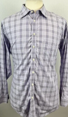 Camisa de vestir Santorelli para hombre púrpura a cuadros botones delanteros ajuste talla 17,5 Foto 1 de 4