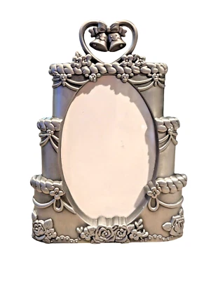 Malden Intl Designs Pewter Picture Frame Wedding Cake Velvet Backing Easel 8 x 6 - Image 1 of 4