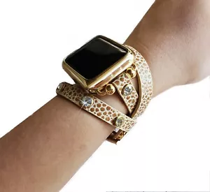 Crystal Apple Watch Band 38 40 42 44 Cheetah iWatch Leather Bracelet Best Gift - Picture 1 of 7