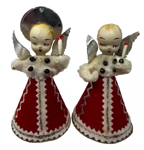 Vintage Shiny Brite Putz gesponnene Baumwolle Chenille Engel Set 2 Figuren - Bild 1 von 8