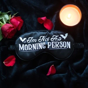 Black Satin Sleep Mask I'm Not a Morning Person Eye Mask Boxed Gift Goth Witch - Picture 1 of 3