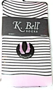 K. Bell Women's Striped Pink Black Ruched Socks Shoe Size 4-10 / Sock Sz 9-11  - Picture 1 of 3