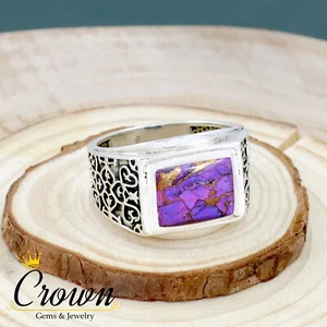 Purple Copper Turquoise 925 Sterling Silver Turkish Style Mens Ring -Size US6-14 - Picture 1 of 3