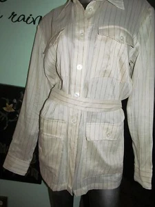 Lauren Ralph Lauren Beige Linen Striped Silk Blend Safari Top SZ 16 MSRP $198 - Picture 1 of 8