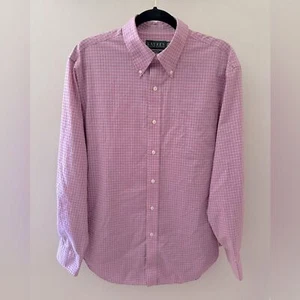 Camisa de vestir Lauren Ralph Lauren rosa azul marino a cuadros cuello abotonado 16,5 34/35 - Imagen 1 de 8